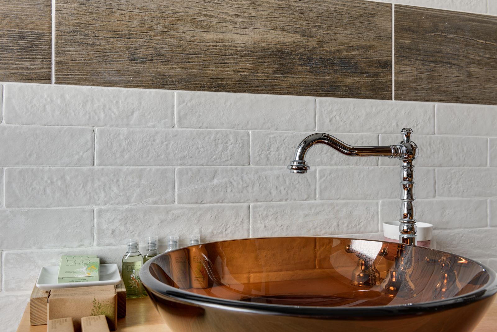 Bathroom basin with chrome faucet