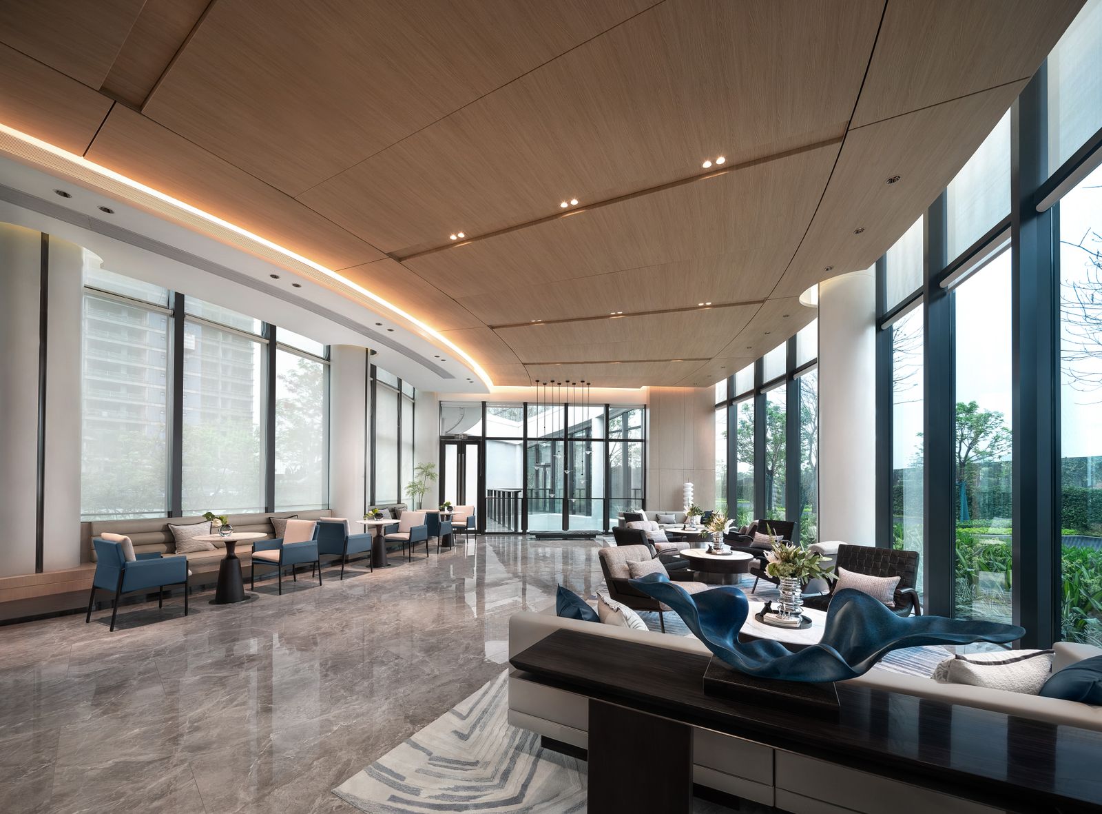 Light-filled contemporary hotel lobby