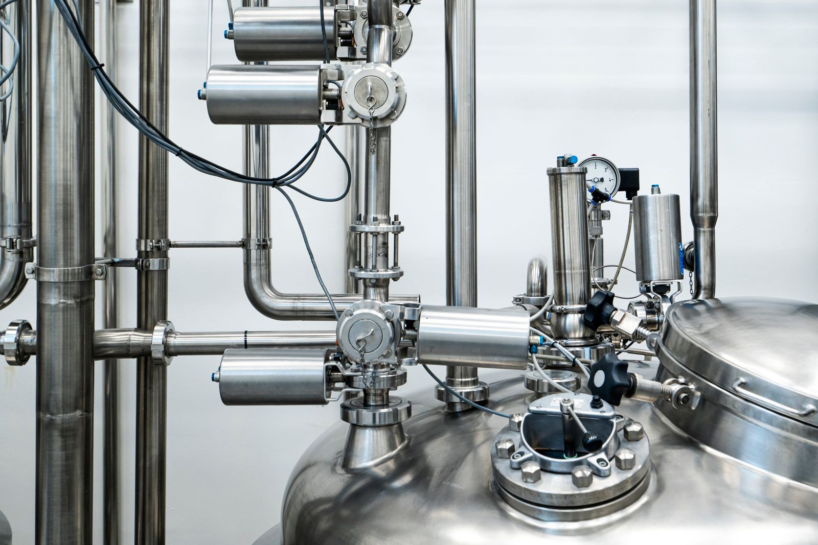 Stainless steel piping in an industrial facility